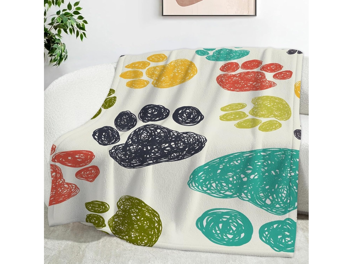 Manta Colorida com Estampa de Grafite e Patas 150x200 Cm Multifuncional Macia Aconchegante em Flanela Ideal Pa