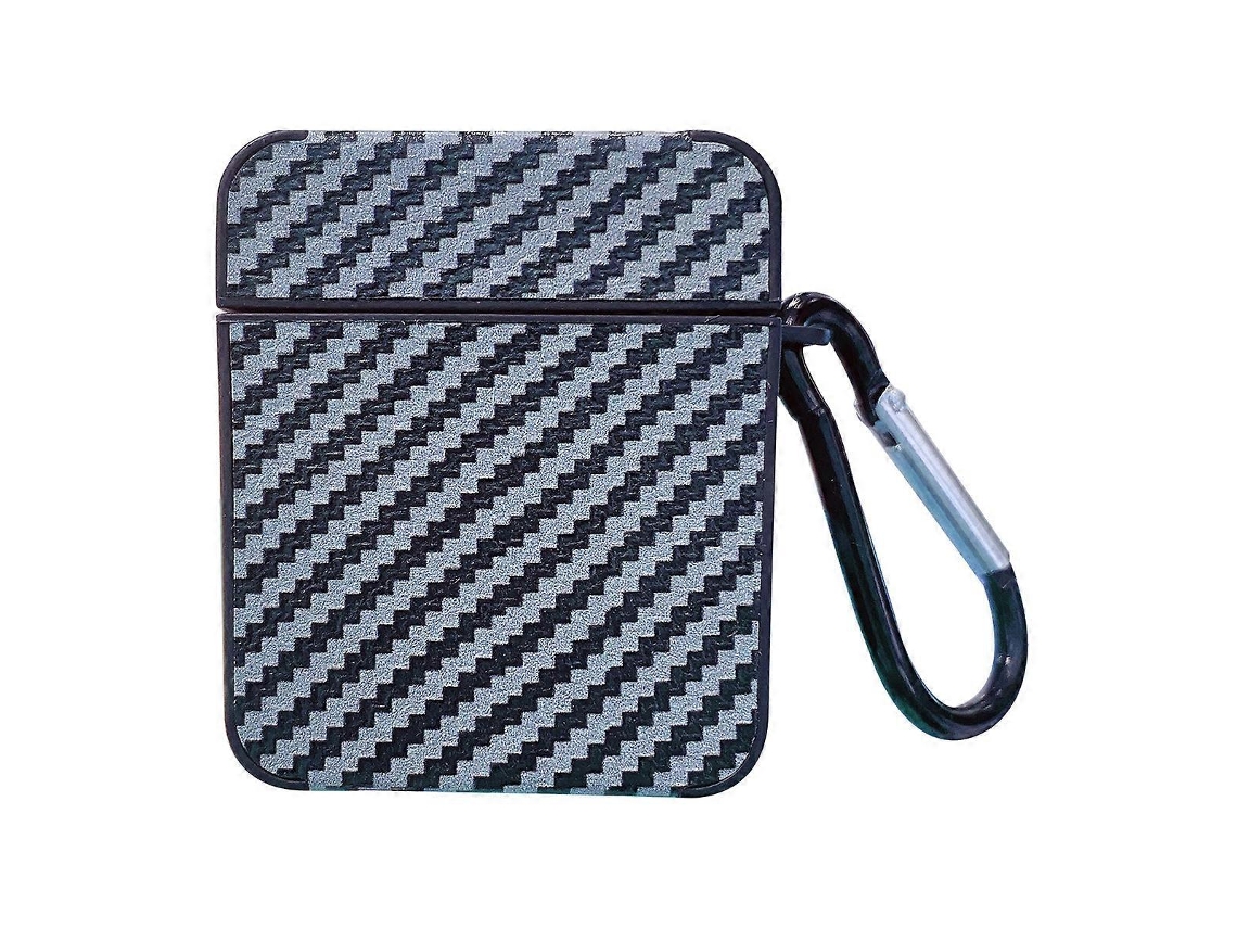 Estojo quadrado para fones de ouvido em couro sintético com fibra de carbono e gancho. GIECY