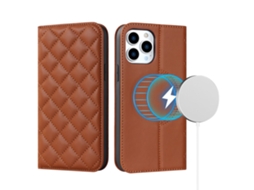 Capa Bloqueio Rfid Magsafe Para Iphone 12 Pele Sintética Magnética Com Porta-cartões Castanho