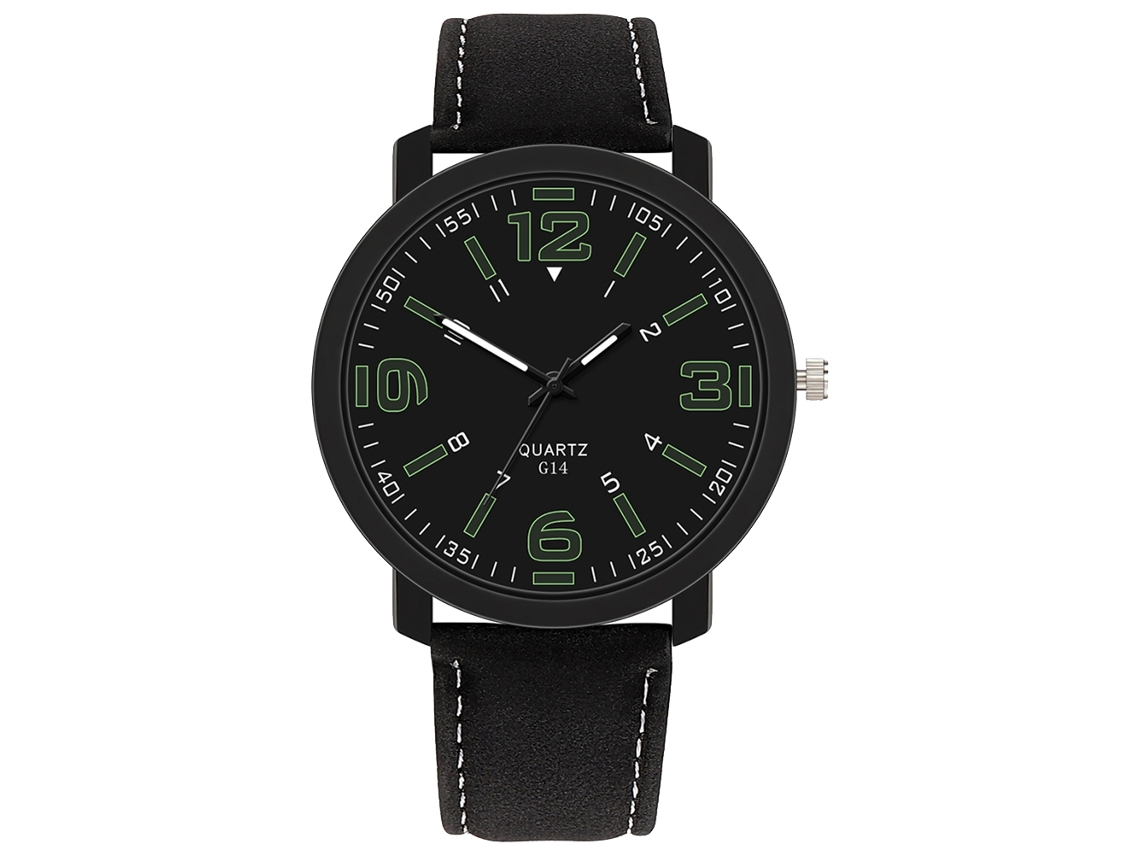 Reloj De Pulsera De Cuero Pu Para Hombres, Dial Redondo, Cuarzo Casual (negro)