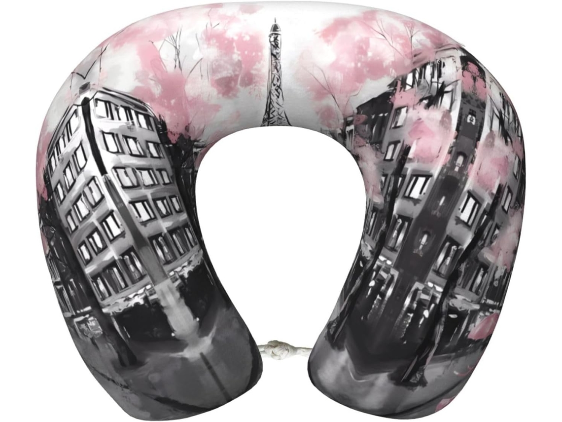 Travesseiro de Viag Espuma Viscoelástica com Estampa Floral e Rua Paris, Torre Eiffel Suporte Confortável em