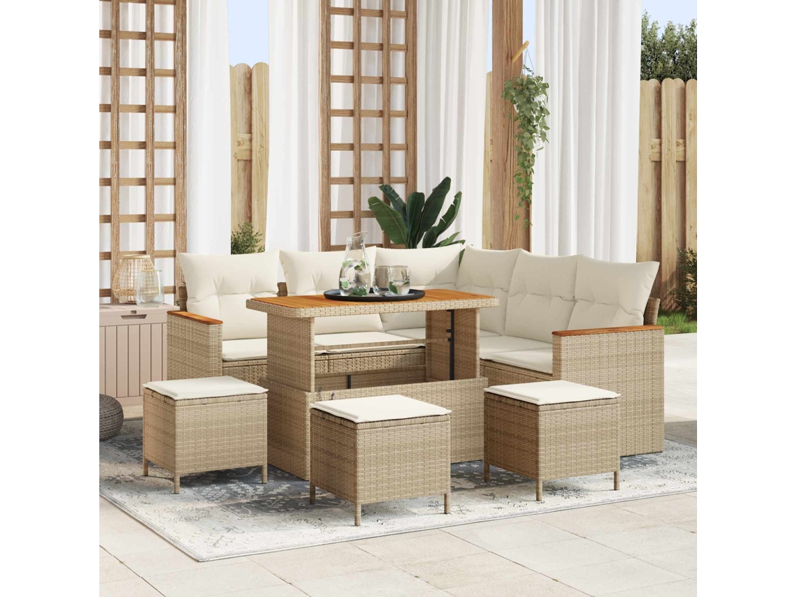Vidaxl Conjunto De Sofá De Jardim 9 Unid. Bege Vime Pe