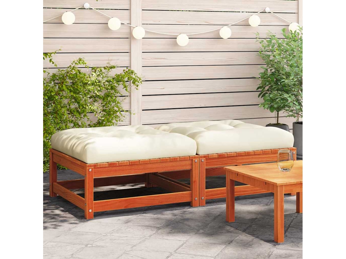 Vidaxl Apoios Pés Jardim C/ Almofadões 2 Pcs Pinho Maciço Castanho-mel