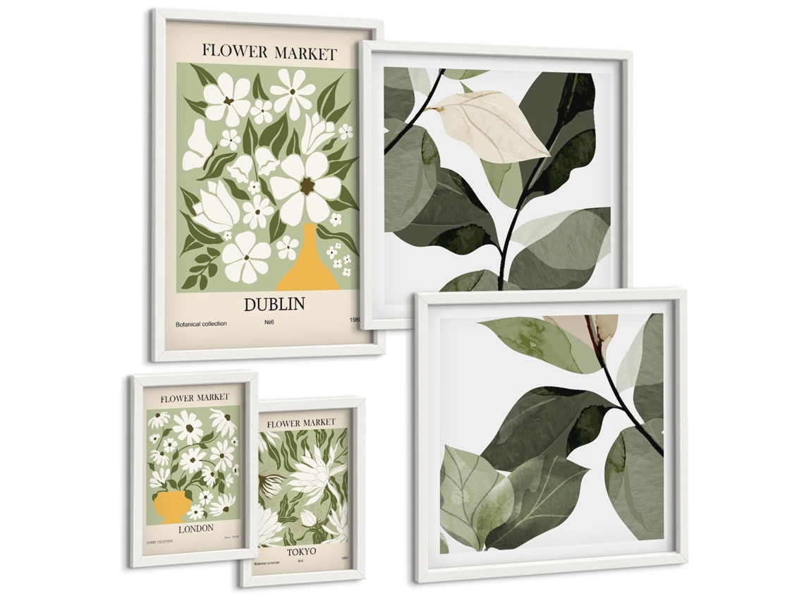 Conjunto De Pinturas Motivos Florais Londres Dublin Tóquio Espelharte (5 Peças)