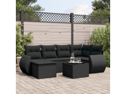 7 Pcs Conjunto De Sofás P/ Jardim C/ Almofadões Vime Pe Preto Dkd Home Decor