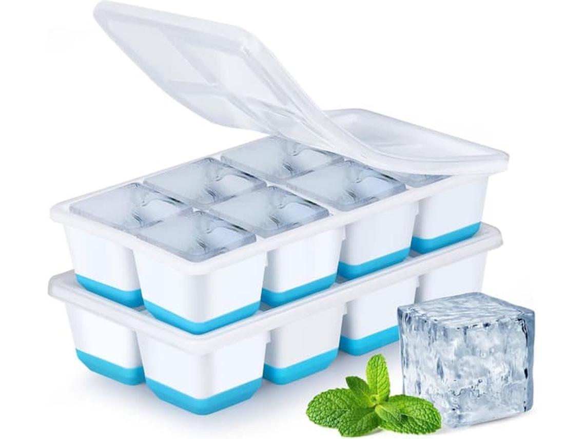 Forma De Gelo Com Tampa, Pacote Com 2 Unidades, Silicone E Livre De Bpa, Empilhável, Azul