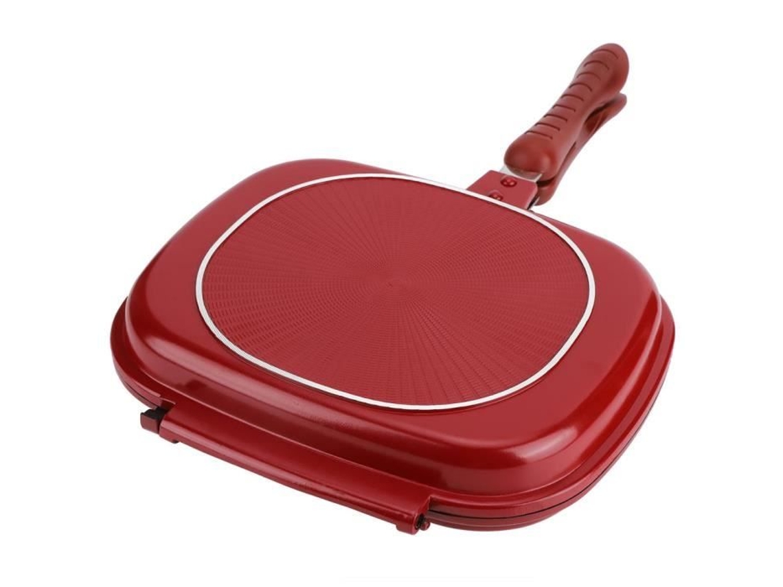 Zjchao Grill Pan Quadrado Vermelho Frigideira Dupla Face 28Cm Antiaderente Churrasco Suprimentos de Cozinha