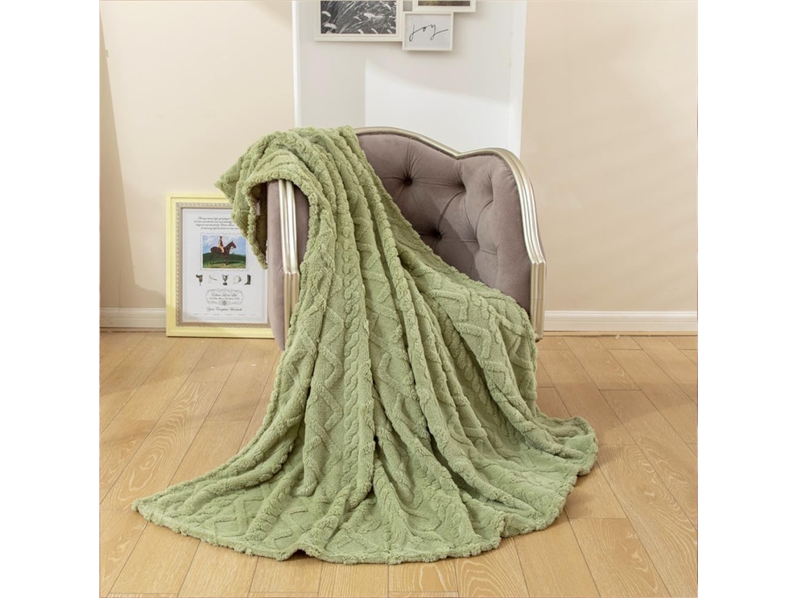 Manta de Lã Jacquard Fansu Cor Sólida Fofa Quente Macia e Grossa para Cama Sofá Todas as Estações 180x200cm, M