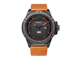 Reloj Hombre De Cuero Impermeable Con Calendario Y Cuerda De Cuero Naranja