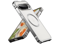 Capa Para Celular Google Com Estrutura Metálica Magnética E Revestimento Protetor Fosco.prata Titânio com Fixação Magnética, Pixel 9 Pro Xl