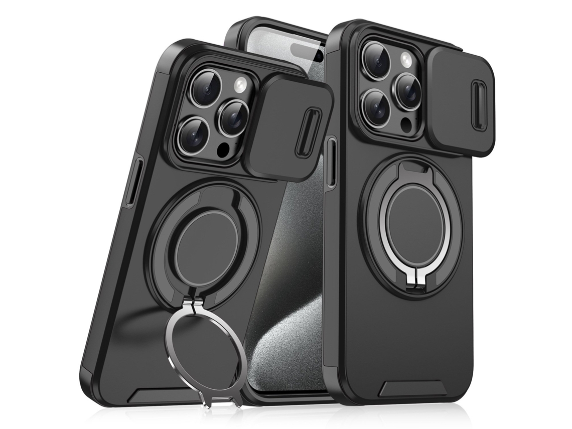 Capa AQUAFORGE para Iphone 16 Plus com Suporte e Protetor de Lente, Preta