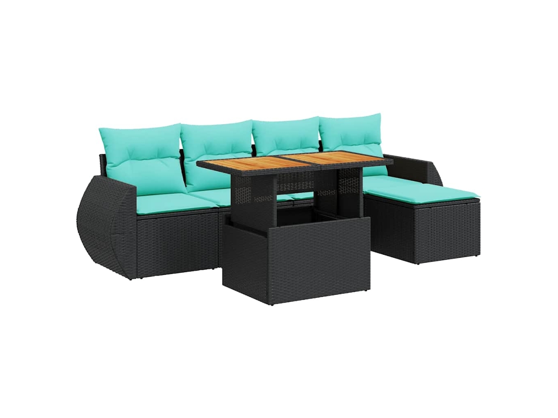 Conjunto Sofás de Jardim 6 Pcs com Almofadões Vime Pe Preto MAISON EXCLUSIVE (6 pcs)
