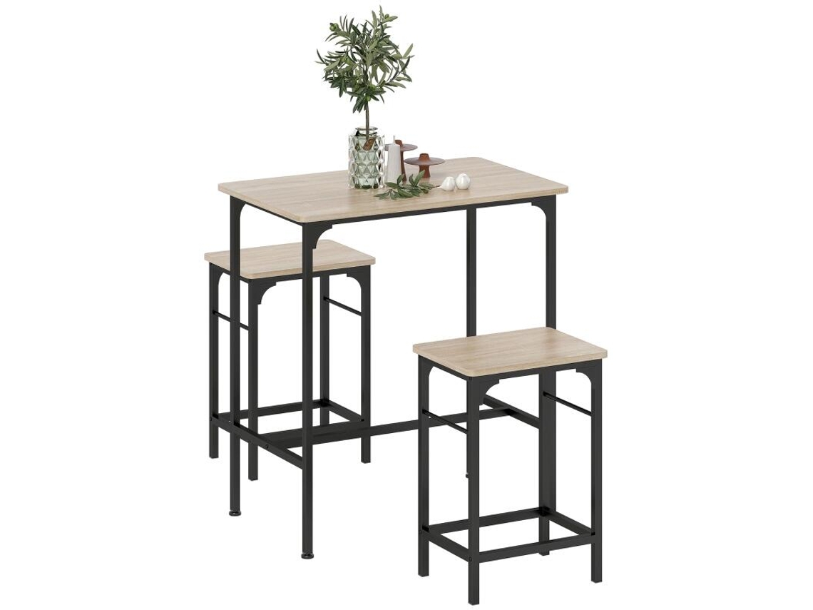 Conjunto de Mesa de Bar com 2 Banquetas em Aço, Perfeito para Cozinha e Sala de Jantar com Design em Madeira Natural PAPRIKA SHOP