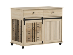 Gaiola para Cães Grande 100x56x81 Cm mesa Lateral 2 Gavetas 2 Portas Fecho Carvalho S/MARCA