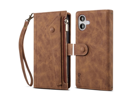 Eseble Capa Em Couro Pu Com Suporte Para Apple Iphone 16 Plus - Castanho