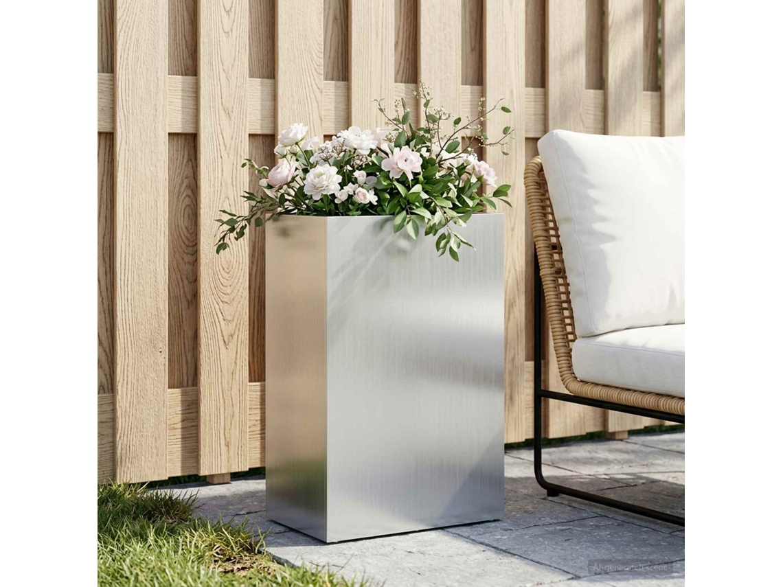 Vidaxl Vaso De Jardim Prateado 50 X 40 X 75 Cm Aço Galvanizado