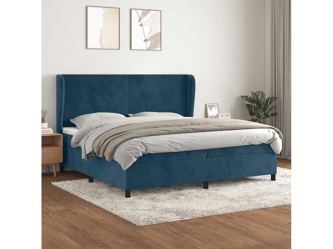 Vidaxl Cama Com Molas/colchão 200x200 Cm Veludo Azul-escuro