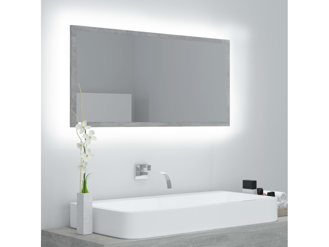 Vidaxl Espelho Casa De Banho C/ Led 90x8,5x37cm Acrílico Cinza Cimento