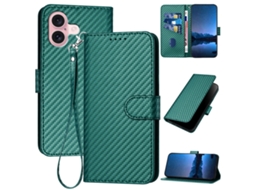 Capa De Couro Para Iphone 16 - Fivela Em Fibra De Carbono - Com Cordão