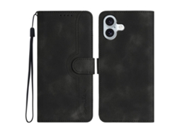 Capa Em Couro Pu, Com Suporte, Para Apple Iphone 16 Plus - Preto