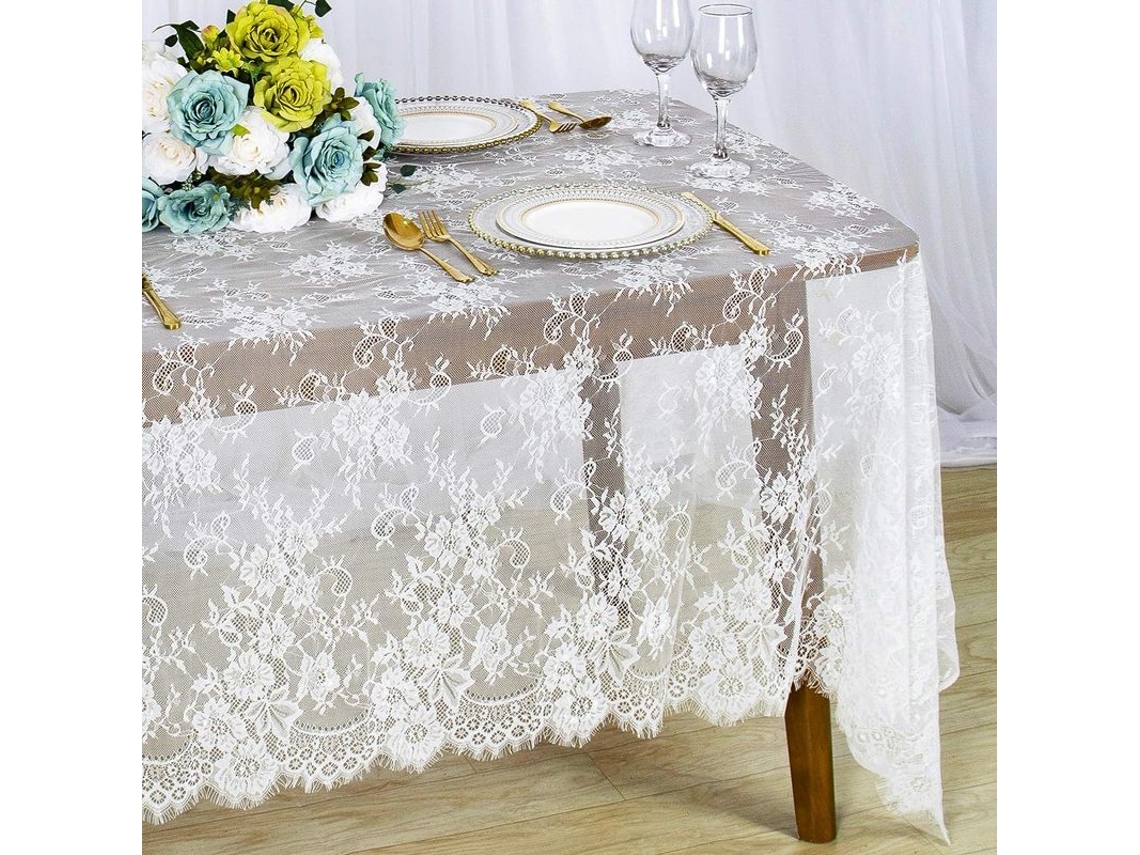 2026 mantel de Encaje Rectangular Shiny Beauty 150x300cm Blanco para Decoración de Bodas
