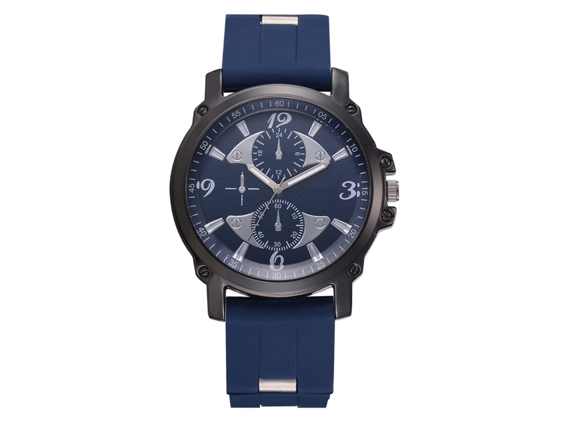 Relógio de pulso masculino com pulseira de silicone e mostrador numérico azul clássico.