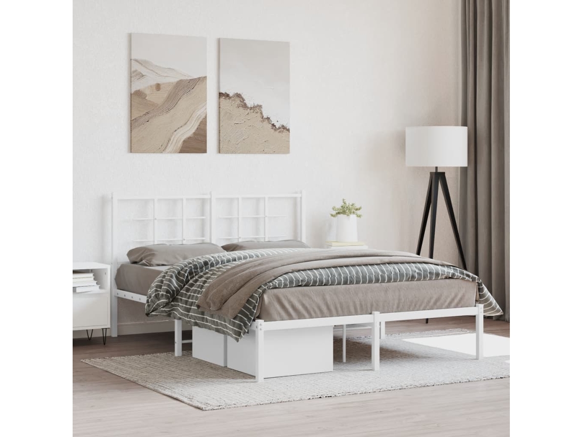 Estrutura De Cama Com Cabeceira 140x190 Cm Metal Branco