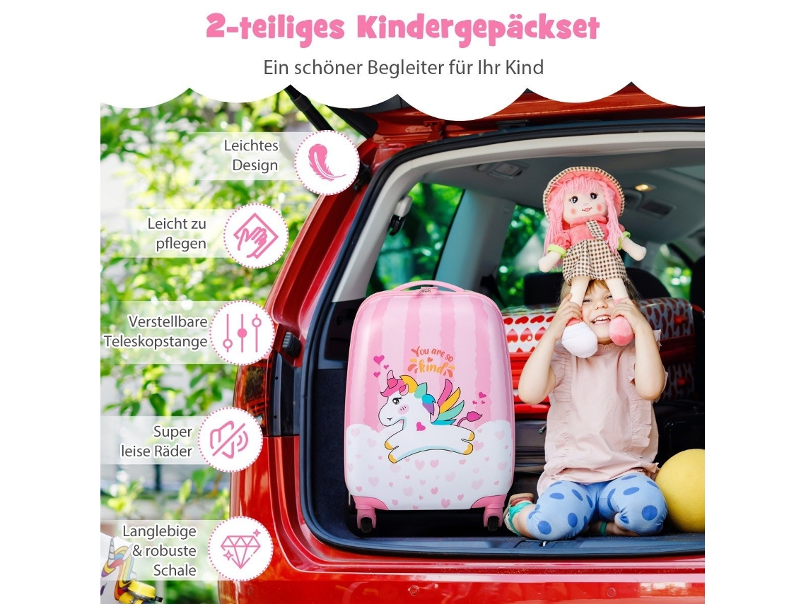 Conjunto Bagagem Infantil 2 Peças Mala 16 e Mochila 12, Unicórnio Rosa NORTHIX