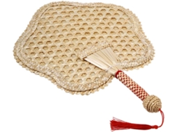 Leque artesanal de palha de trigo natural, elegante peça de decoração de parede para uso interno e externo.