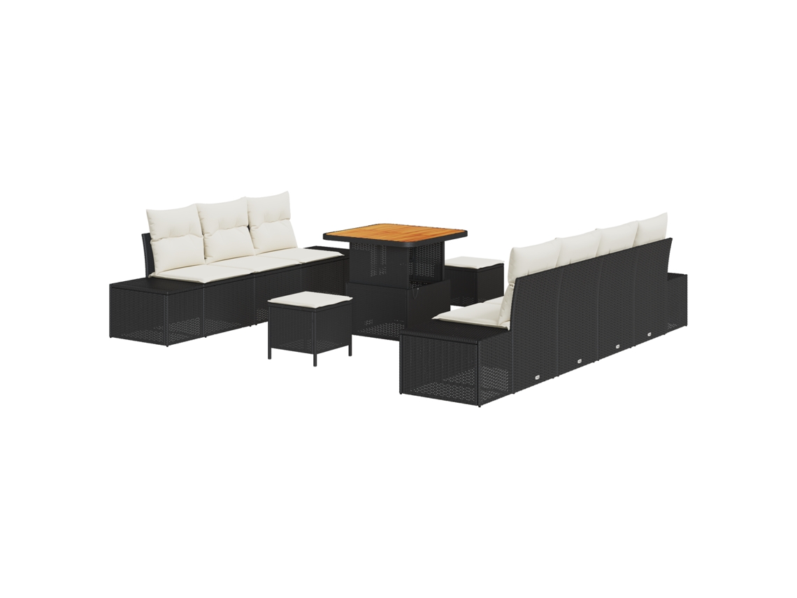 Conjunto 10 Sofá De Jardim Vidaxl Preto Vime Pe (294 X 62 X 85 Cm)