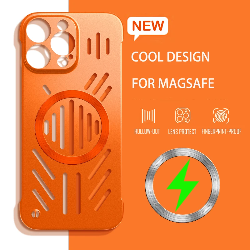 Capa Magnética Para Iphone 16 Pro Max (laranja) Com Dissipação De Calor, Carregamento Sem Fio E Estrutura Rígida Em Policarbonato.