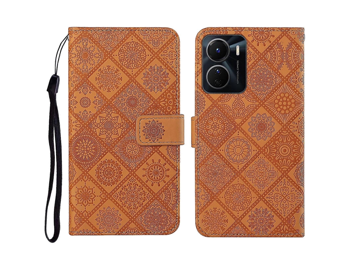 Capa De Couro Com Padrão Em Relevo Estilo Étnico Para Vivo Y16
