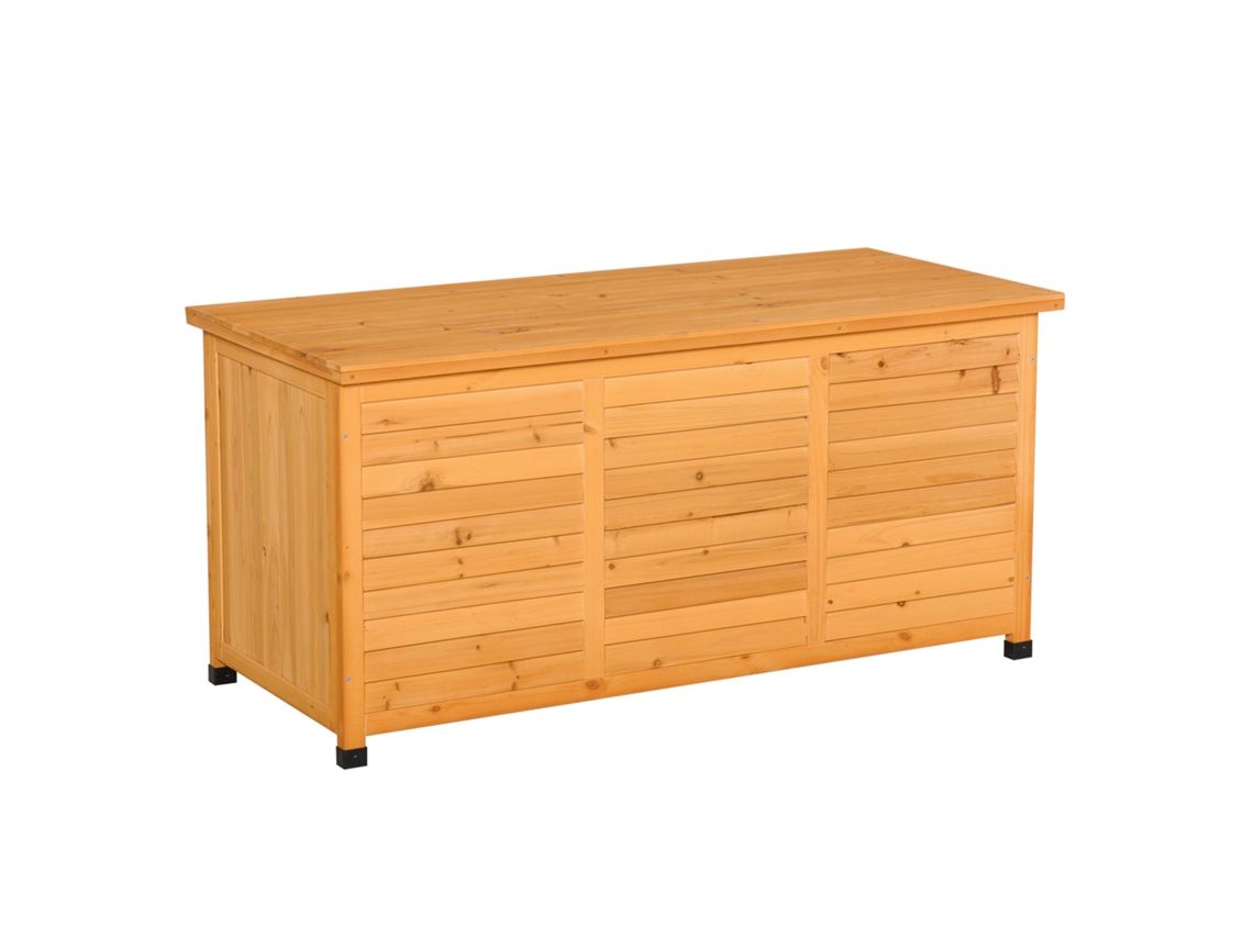 Caixa De Intempéries, Armazenamento/jardim De Madeira Maciça - 127x56x60cm, Resistente Às Amarelo