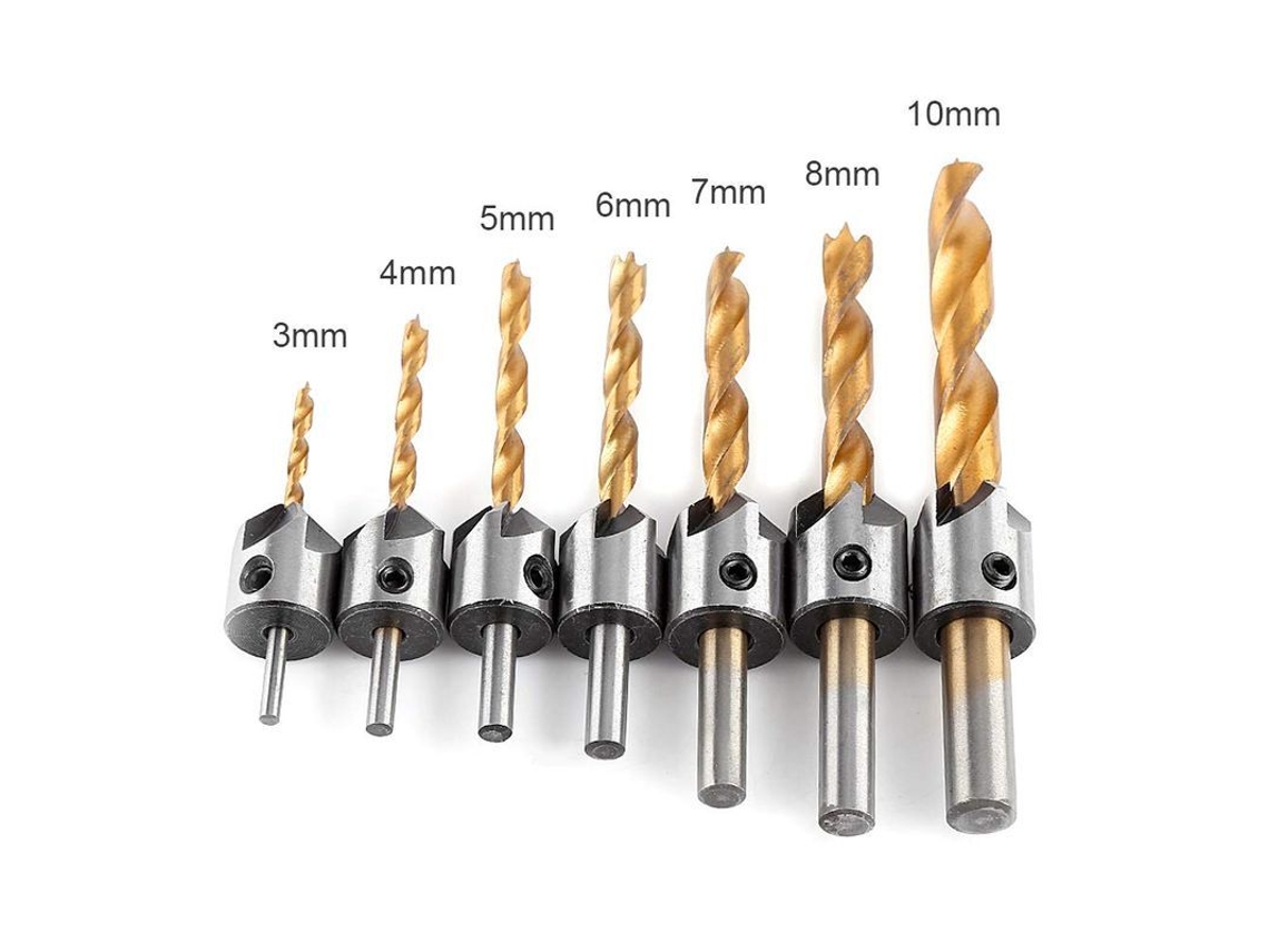 2026 cortador de Chanfro Broca Cônica 5 Lâminas Ferramenta de Chanframento para Madeira 7pcs 3 10mm