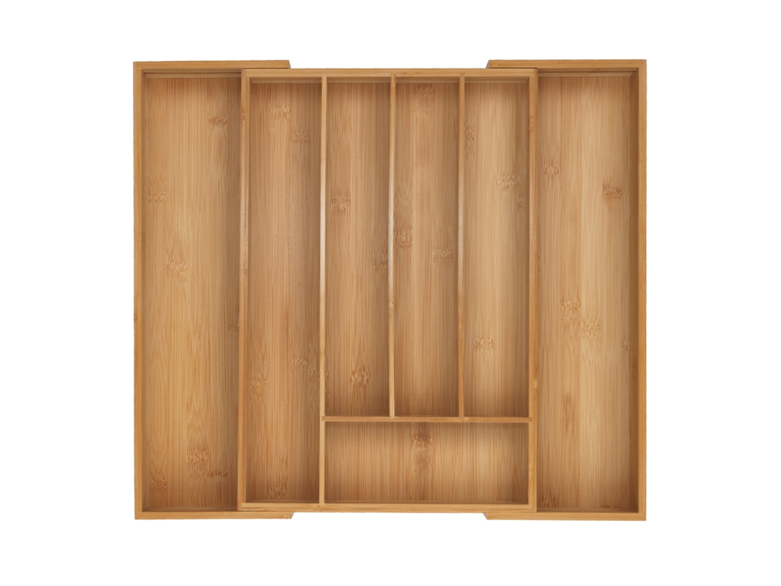 Tabuleiro De Talheres Relaxdays, 5-7 Compartimentos, Inserto De Gaveta Extraível, 5 X 31-50 X 45 Cm, Bambu, Natural