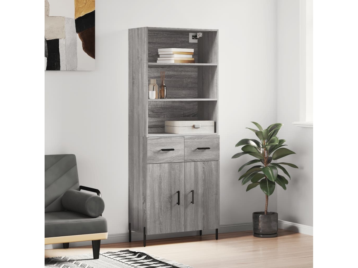 Vidaxl Armário Alto 69,5x34x180 Cm Derivados De Madeira Sonoma Cinza