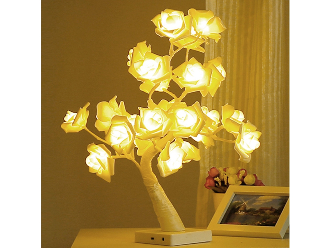 Lâmpada De Bonsai De Rosa Para Mesa Com 24 Leds Bateria Operada Luz Decorativa Sala Quarto