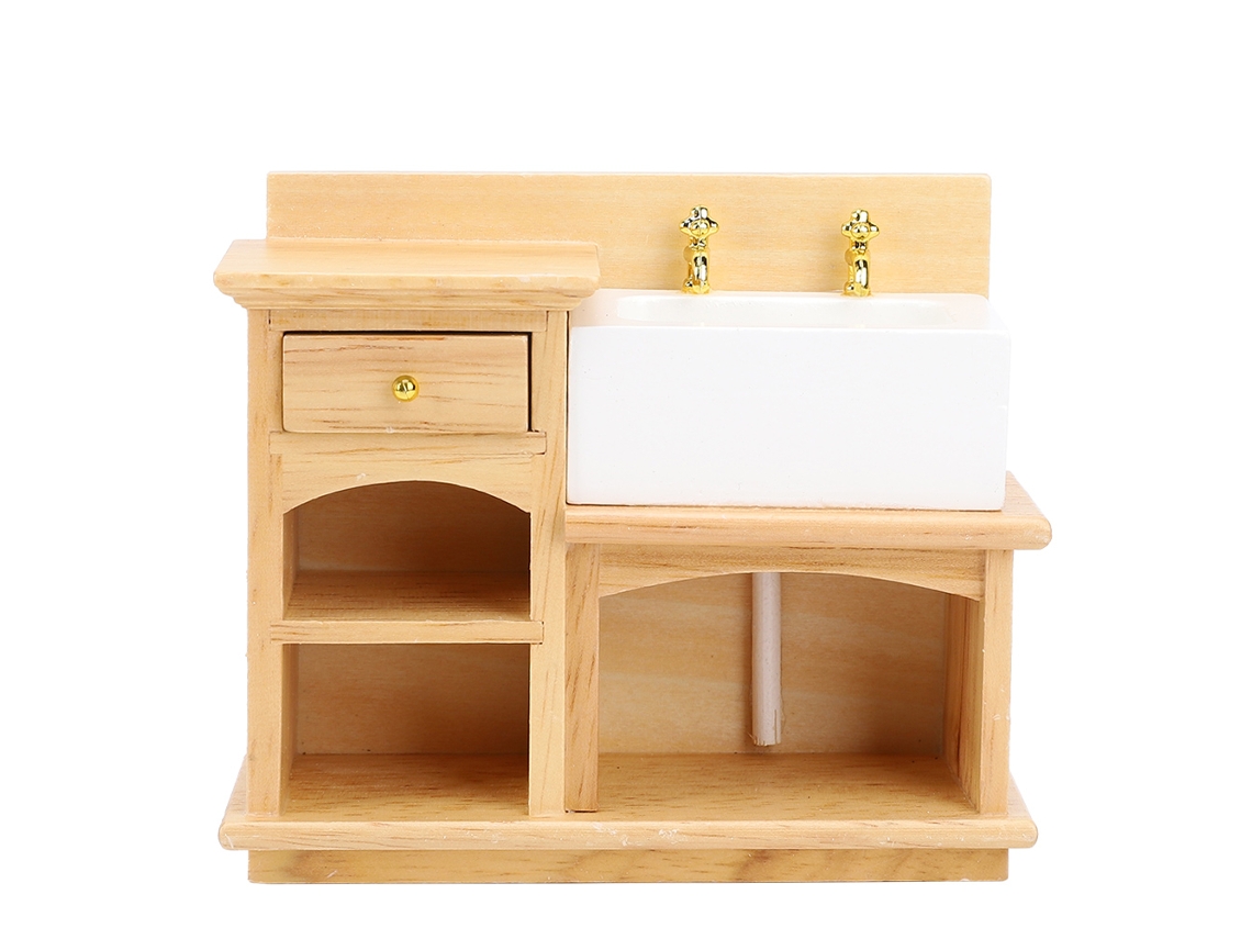 Pia De Cozinha Miniatura 1:12 Em Madeira Para Casinha De Bonecas Acessório Realista