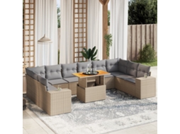 Vidaxl 11 Pcs Conjunto Sofás De Jardim C/ Almofadões Vime Pe Bege