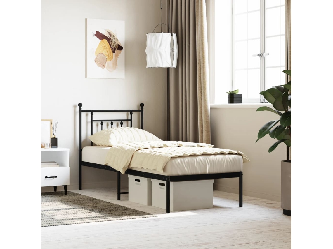 Estrutura De Cama Metal S/ Colchão C/ Cabeceira 75x190 Cm Preto