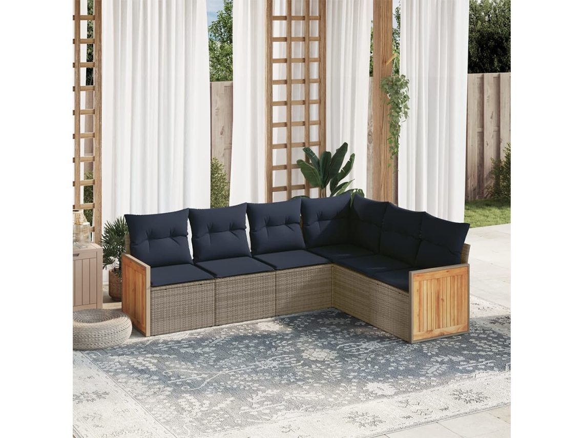 Vidaxl Conjunto De Sofá De Jardim Com 6 Peças E Almofadas Em Rattan Sintético Cinza