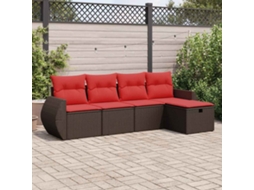 Vidaxl 5 Pcs Conjunto Sofás P/ Jardim C/ Almofadões Vime Pe Castanho