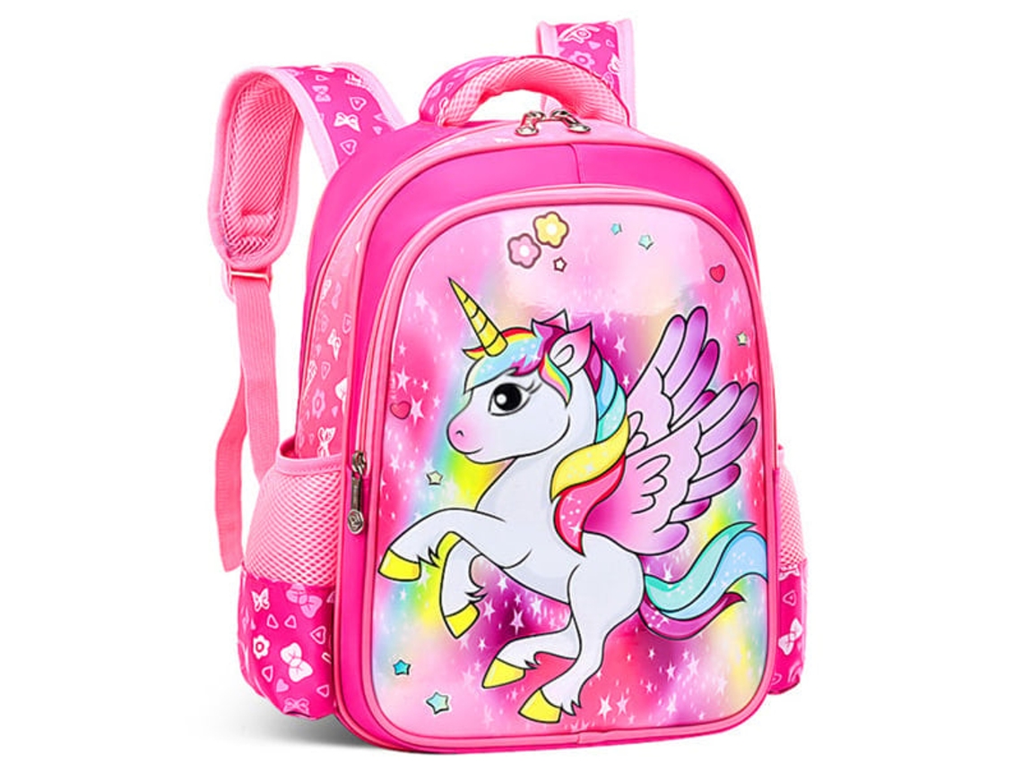 Mochila Infantil Unicórnio Grande com Estampa Rosa Vermelha BRILVIBERA