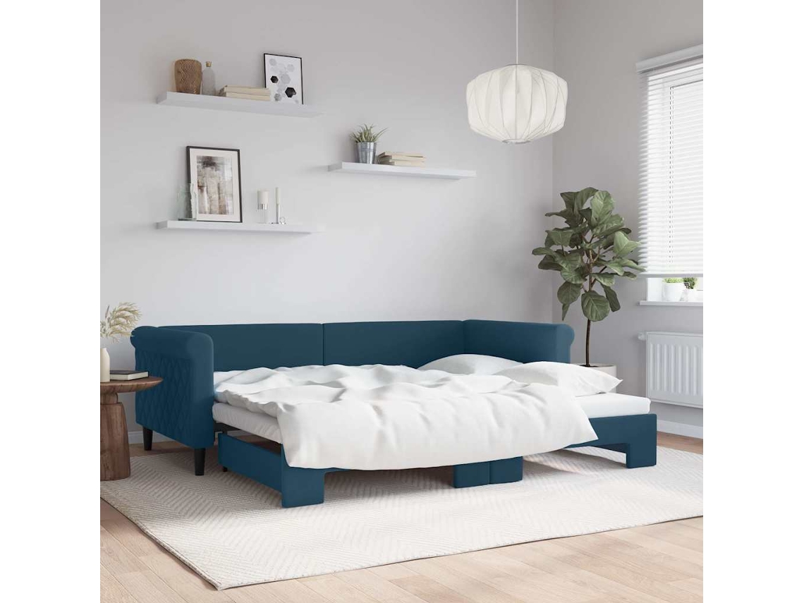 Cama De Solteiro | Camas Para Quarto | Sofá-cama Com Gavetão 90x200 Cm Veludo Azul