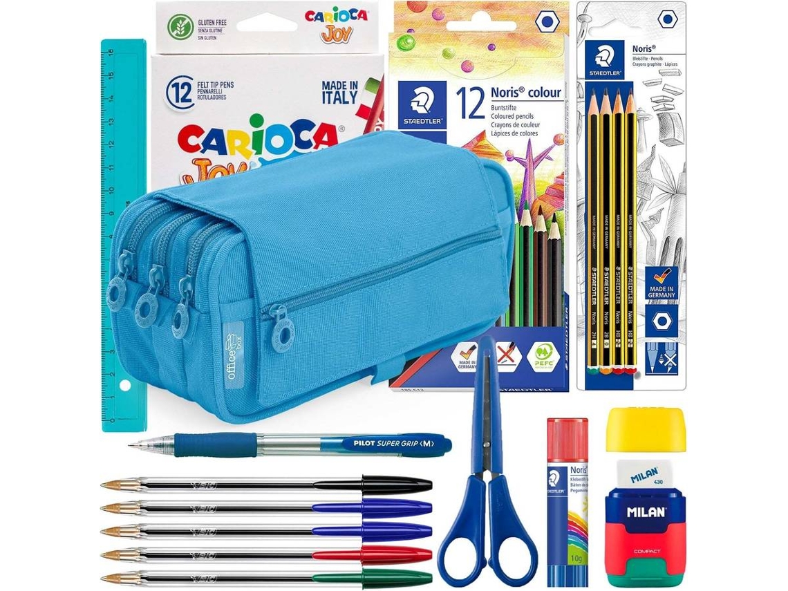 Estojo Escolar COLEPACK Triplo Basic (Poliéster - 22 x 11 x 9 cm - Azul)