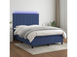 Vidaxl Cama Box Spring C/ Colchão E Led 140x190 Cm Tecido Azul