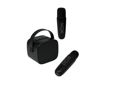 PARTY Altifalante Bluetooth 5.1 com 2 microfones de karaoke sem fios Modelo Party Btmic 15W Preto