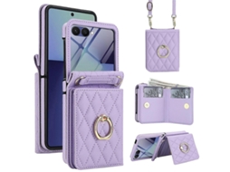 Capa Para Celular Samsung Galaxy Z Flip 7 5g Com Textura Rômbica Integrada, Compartimento Para Cartão Rfid E Cordão Longo.