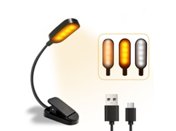 Luminária De Leitura Com Clipe Recarregável Via Type-c, Três Tons De Luz, Braço Flexível, Luz Portátil Para Livros E Cabeceira