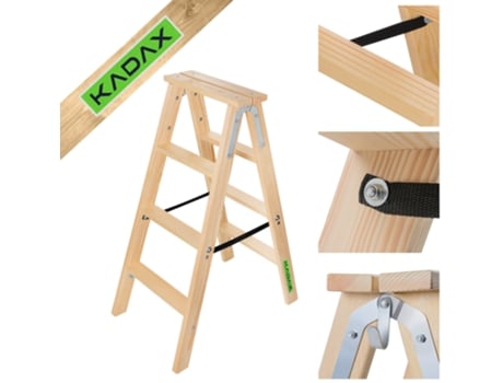 Escada de pintura de madeira Kadax, degraus extensíveis 2x4, dobrável, dupla face